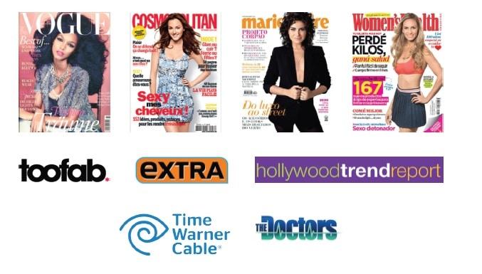 Collage of magazine covers and television programme logos