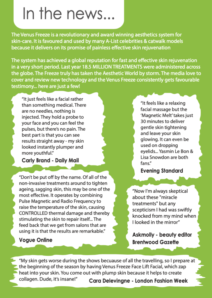 Green Venus Freeze press roundup with quoted media reviews